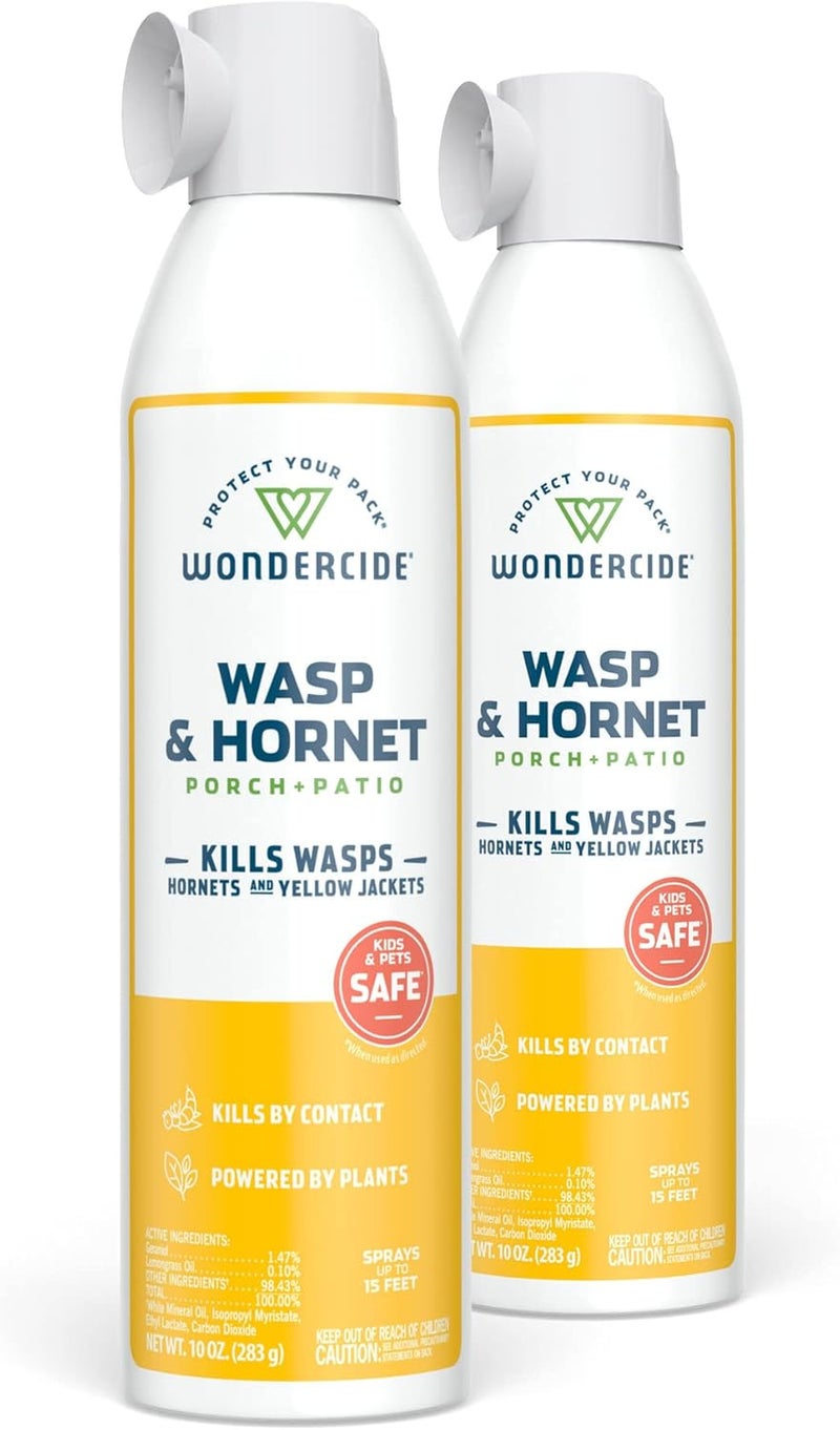 wondercide رذاذ قاتل الدبابير والنحل مع زيوت أساسية طبيعية - يقتل الدبابير والنحل والنحل الأصفر - للباحات والشرفات والمناطق الخارجية - آمن للحيوانات الأليفة والعائلة - 10 أونصات - عبوتين - Image 1